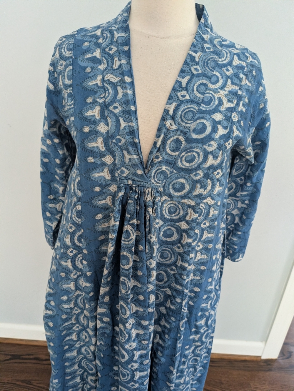 Women's Bellero Pooja Dress Medium Block Print Dusty Blue Maxi Oversized Flowy - Picture 9 of 10